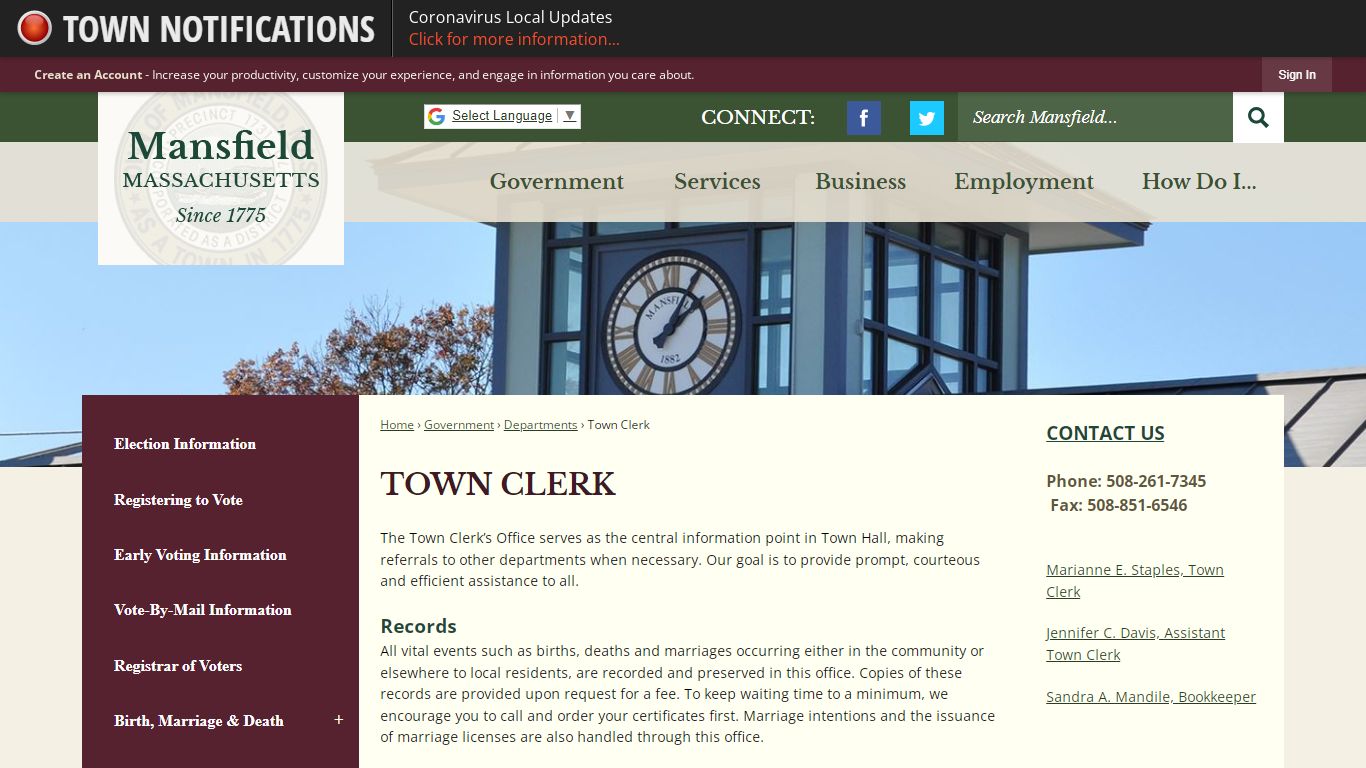 Town Clerk | Mansfield, MA